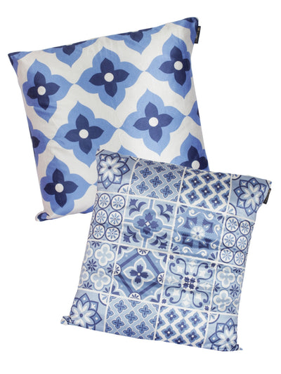 White and Blue Set of 2 Cushion Covers 24x24 Inch