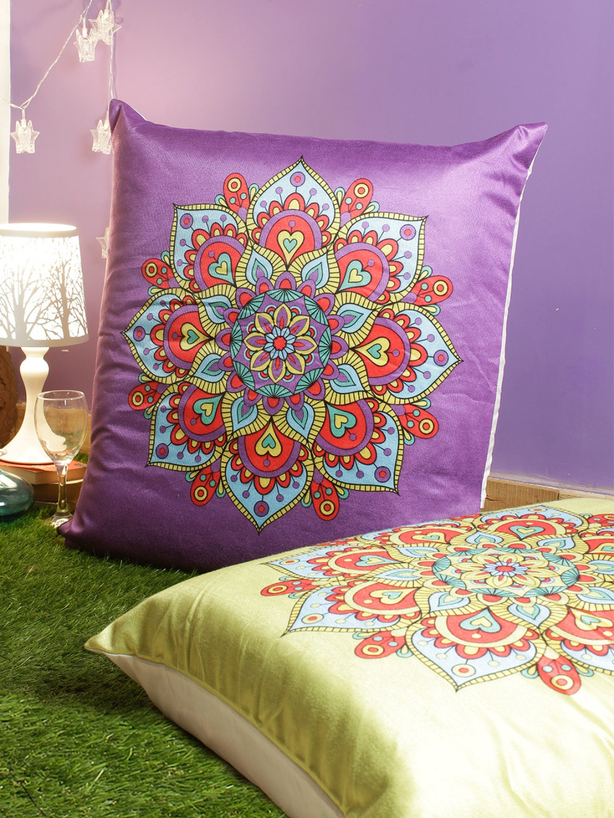 Purple and Green Set of 2 Cushion Covers 24x24 Inch