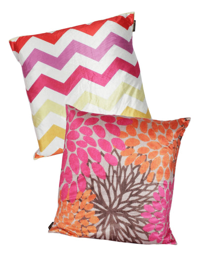 Pink and White Set of 2 Cushion Covers 24x24 Inch