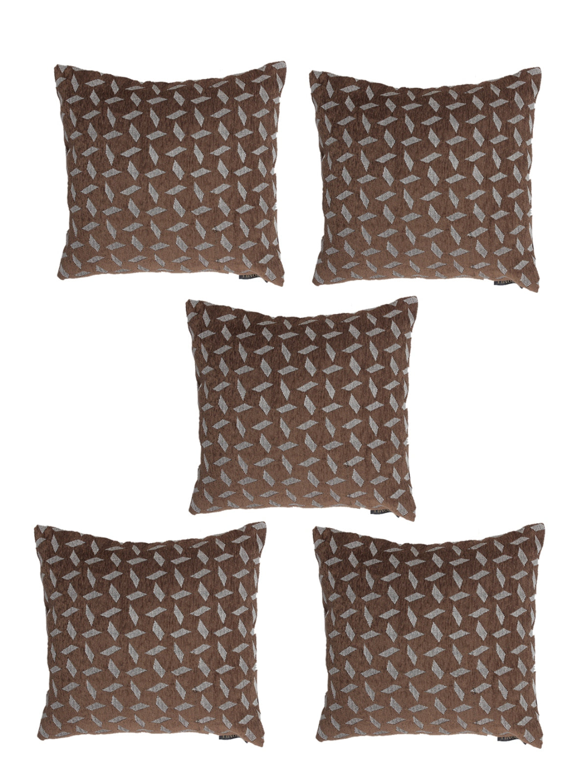 Soft Chenille Designer Ethnic Abstract Cushion Covers 16x16 inch, Set of 5 - Brown