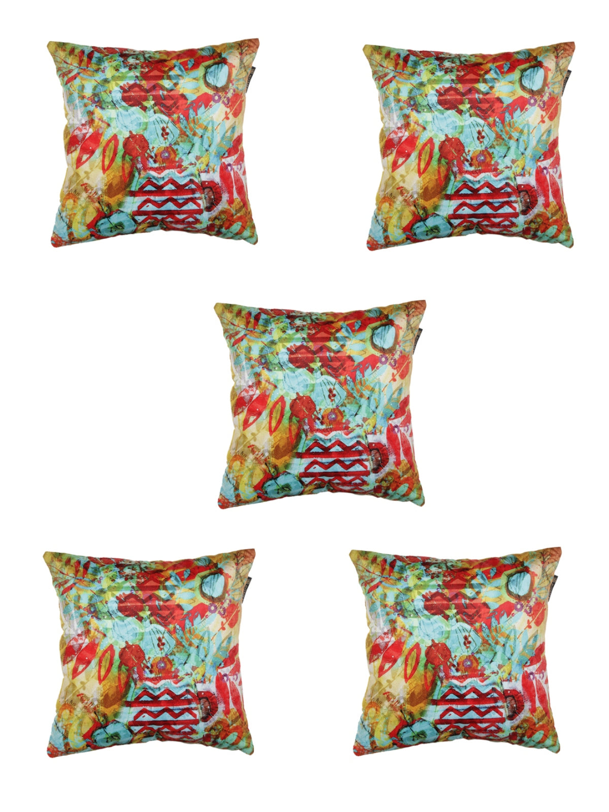 Polyester Velvet Fabric Abstract Printed Cushion Cover 16x16 Set of 5 - Multicolor