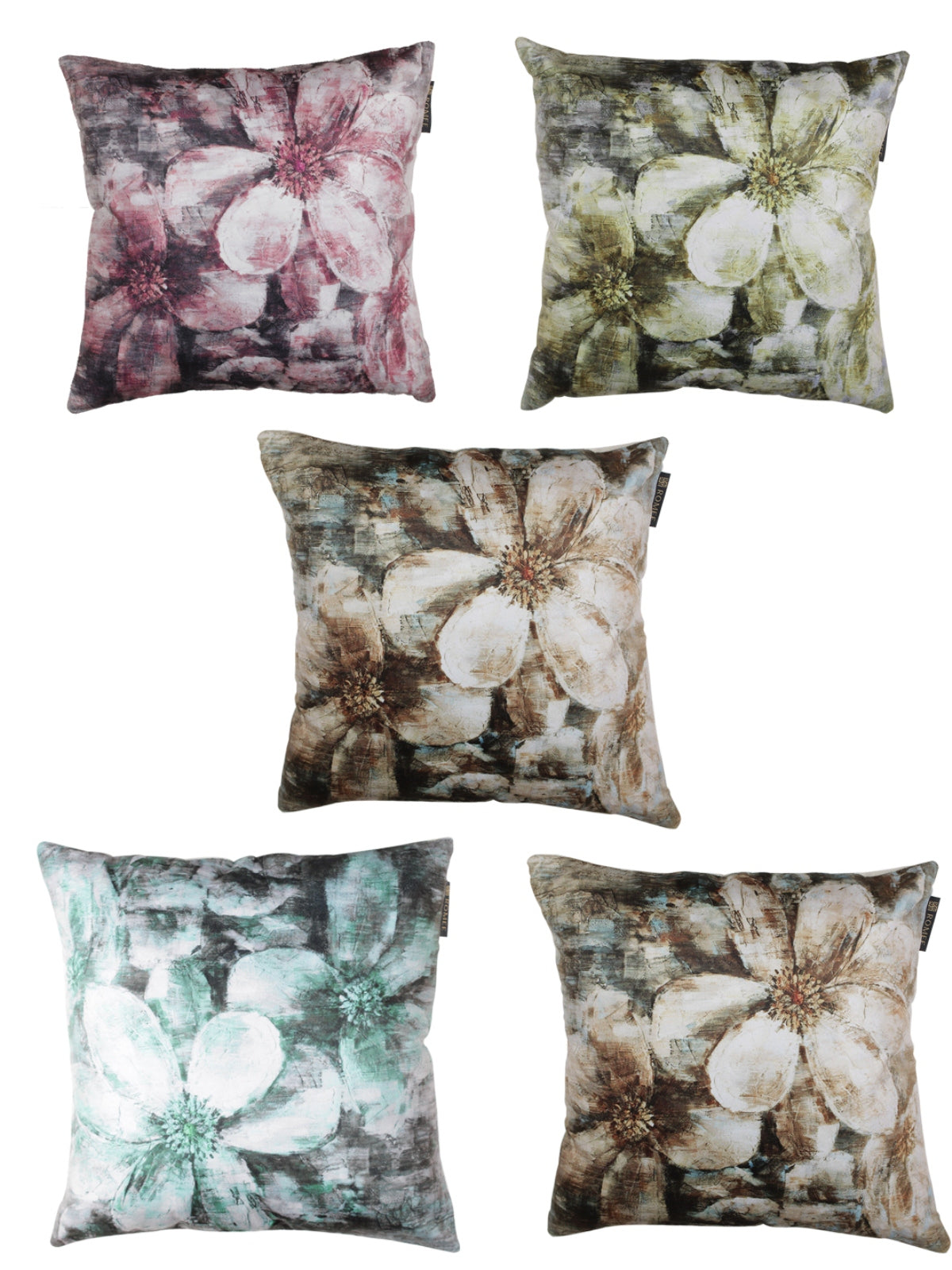 Polyester Velvet Fabric Floral Printed Cushion Cover 16x16 Set of 5 - Multicolor