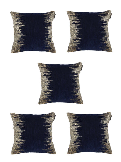 Polyester Velvet Fabric Ethnic Motifs Printed Cushion Cover 16x16 Set of 5 - Navy Blue