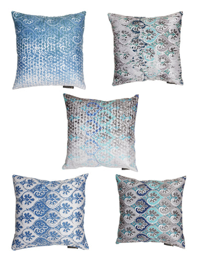 Soft Velvet Abstract Print Throw Pillow/Cushion Covers 16x16 inch, Set of 5 - Multicolor