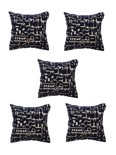 Polyester Velvet Fabric Abstract Printed Cushion Cover 16x16 Set of 5 - Navy Blue