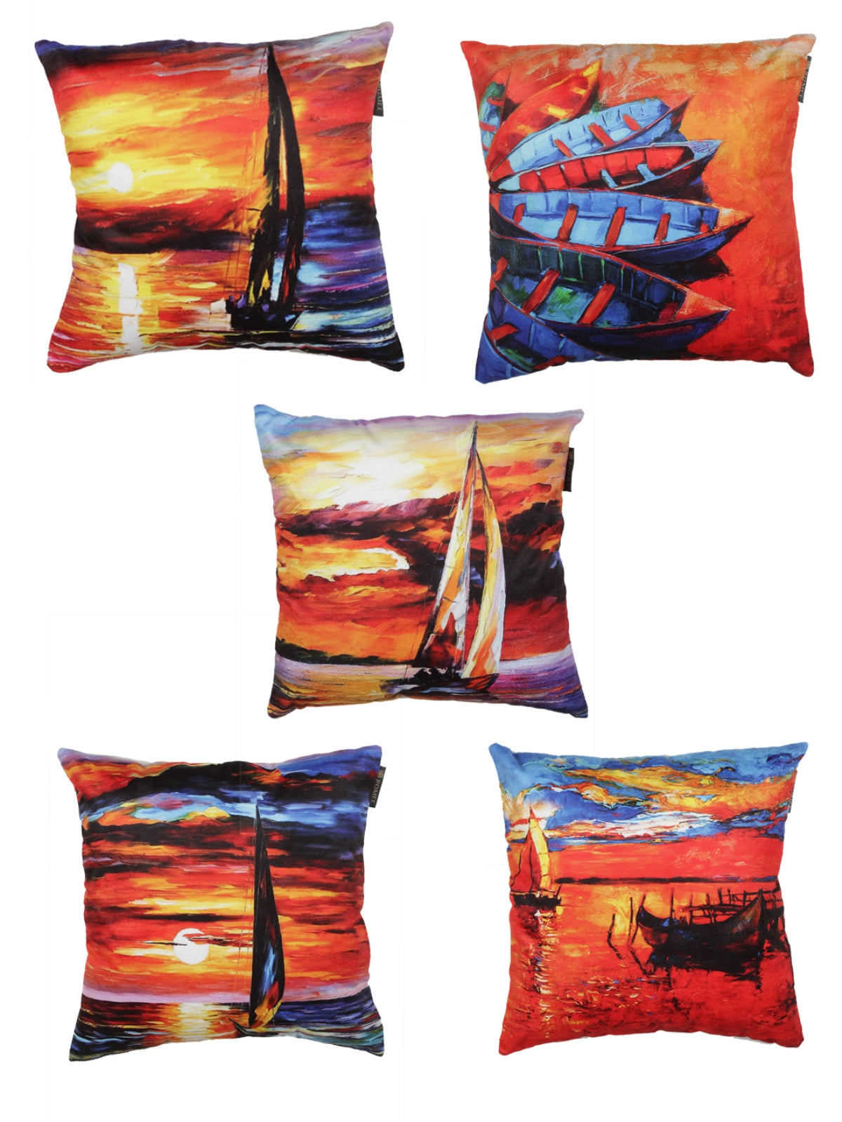 Polyester Velvet Fabric 3D Printed Cushion Cover 16x16 Set of 5 - Multicolor
