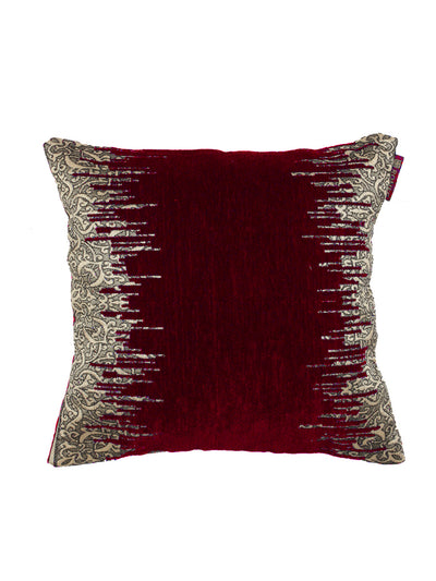 Polyester Velvet Fabric Ethnic Motifs Printed Cushion Cover 16x16 Set of 5 - Maroon