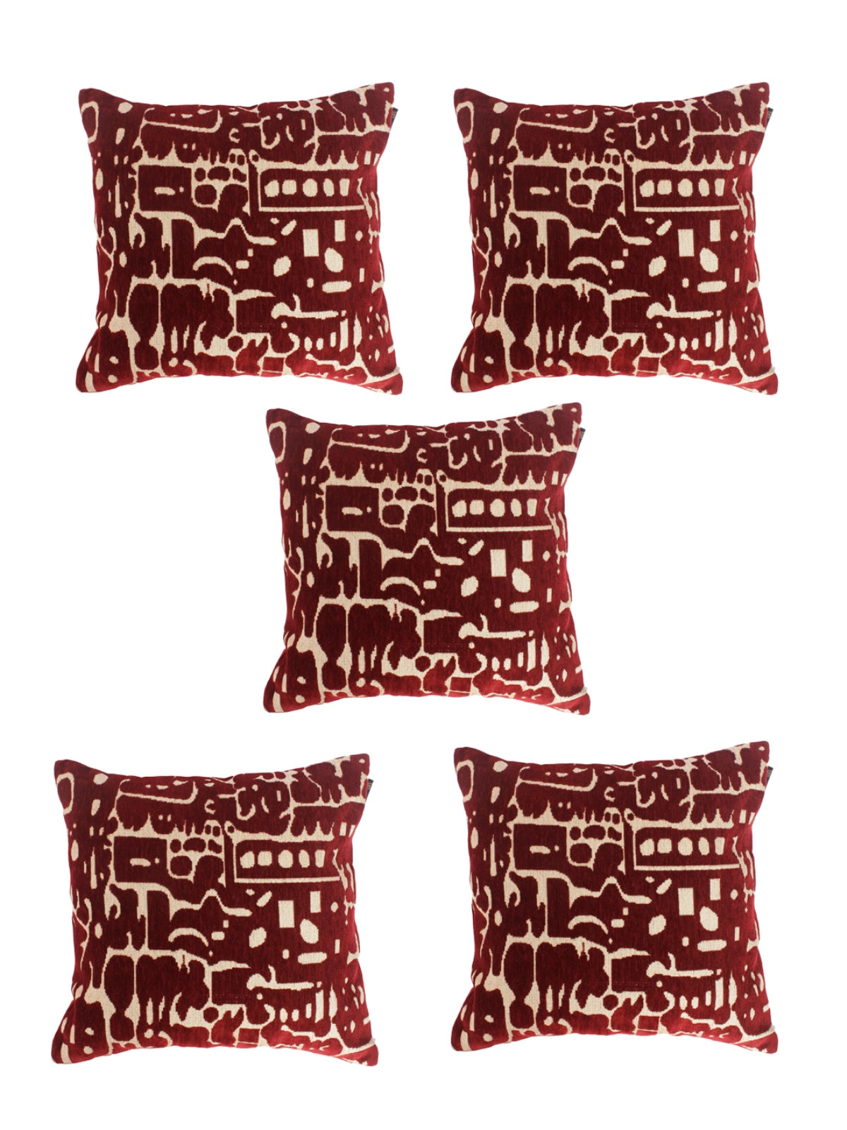 Soft Chenille Textured Designer Cushion Covers 16 inch x 16 inch, Set of 5 - Maroon