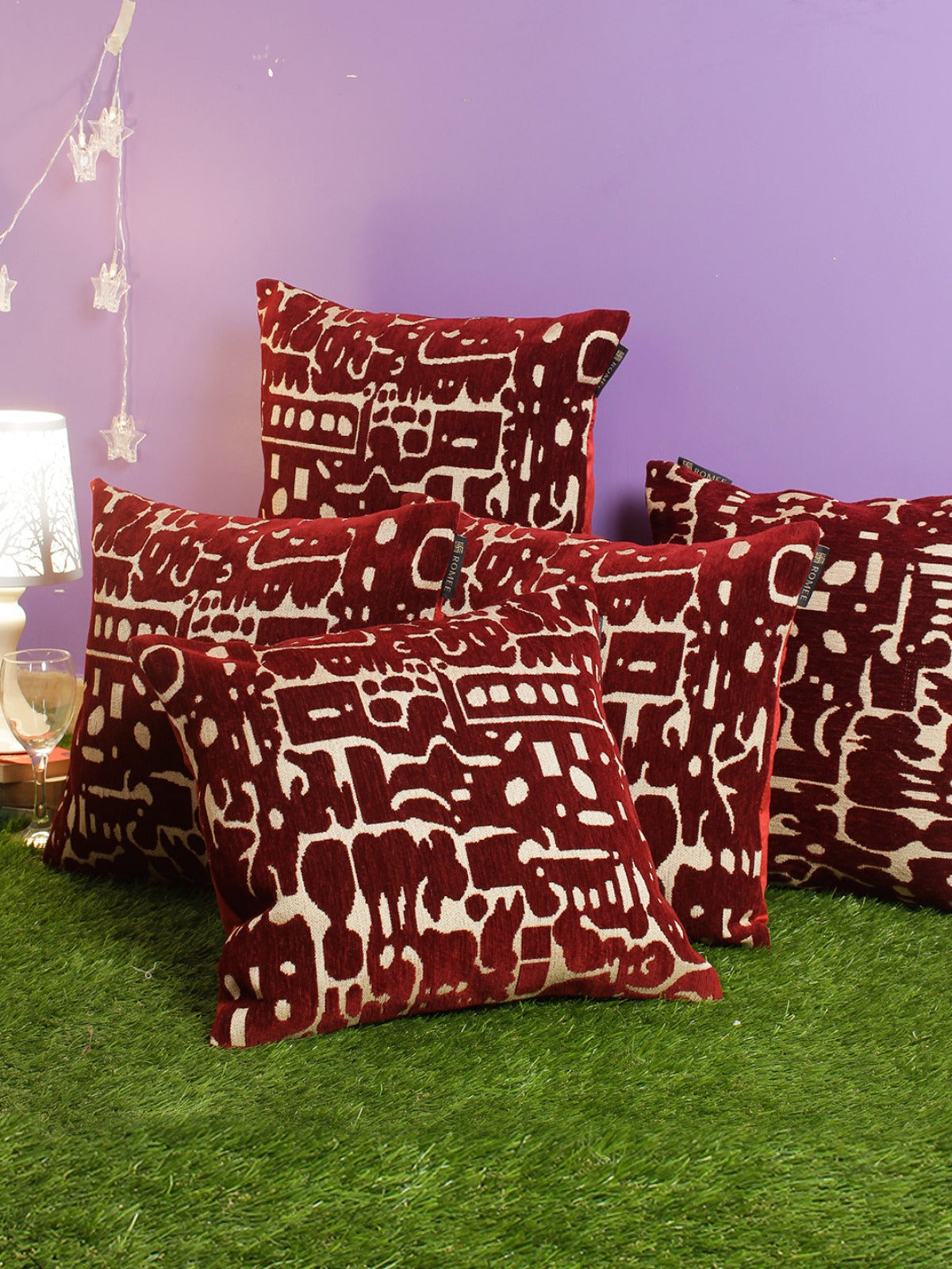 Soft Chenille Textured Designer Cushion Covers 16 inch x 16 inch, Set of 5 - Maroon