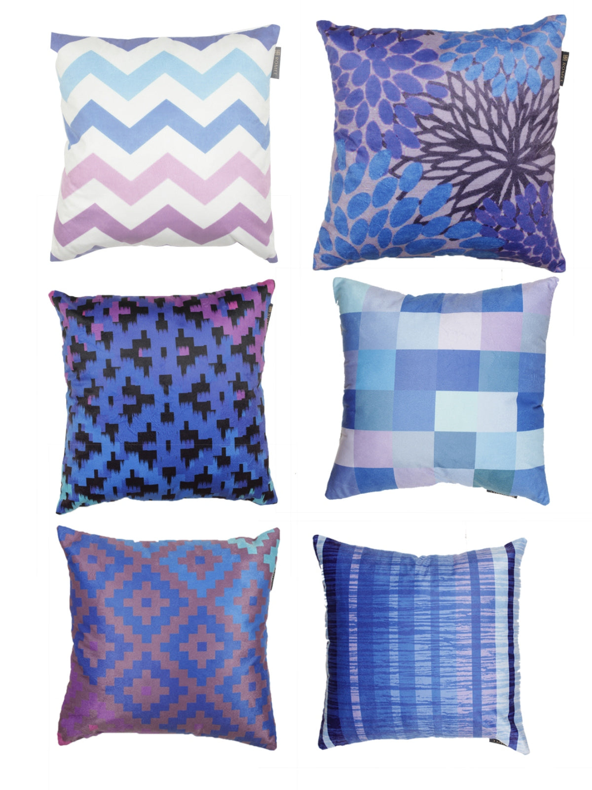 Polyester Velvet Fabric Geometric Cushion Cover 16x16 Set of 6 - Blue