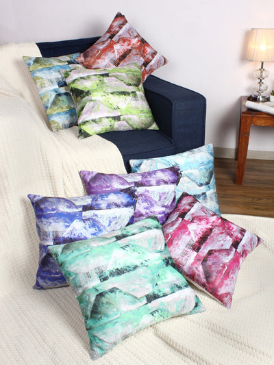 Polyester Velvet Fabric Abstract Cushion Cover 16x16 Set of 8 - Multicolor
