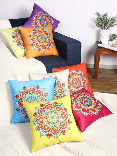 Polyester Velvet Fabric Mandala Flower Cushion Cover 16x16 Set of 8 - Multicolor