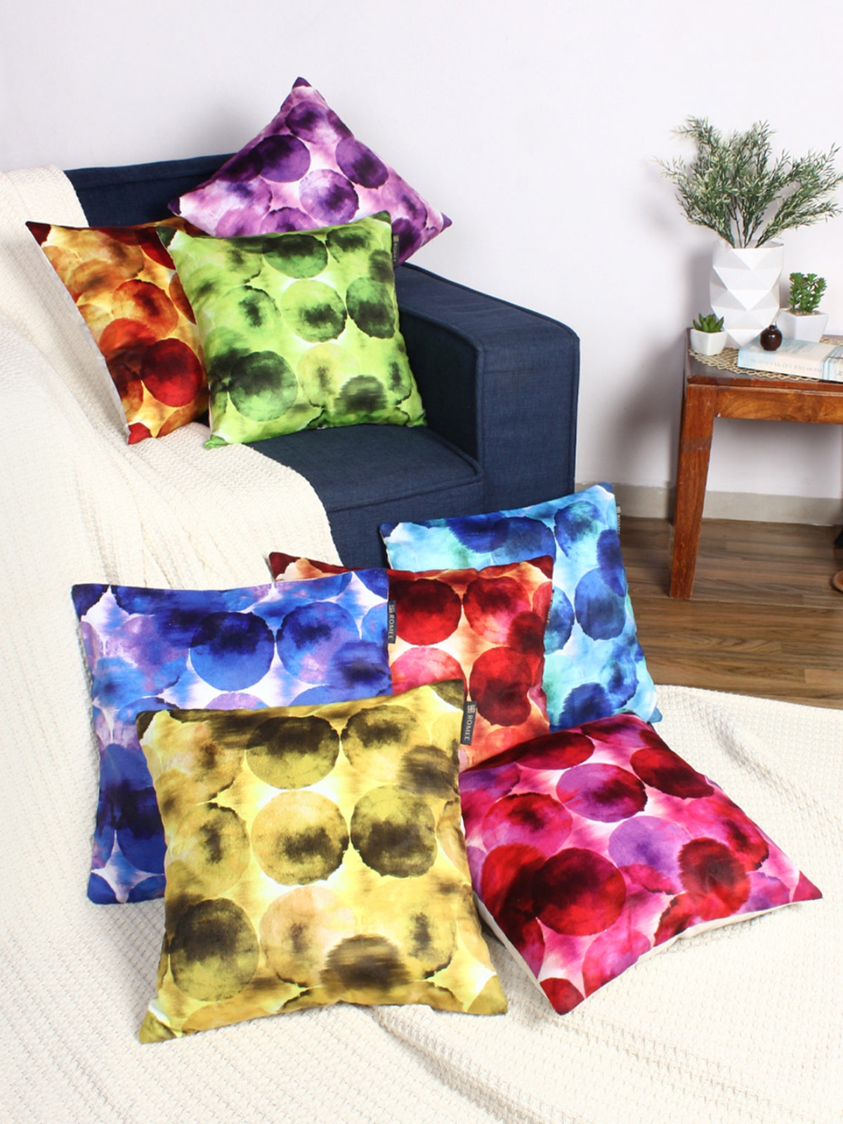Polyester Velvet Fabric Abstract Cushion Cover 16x16 Set of 8 - Multicolor