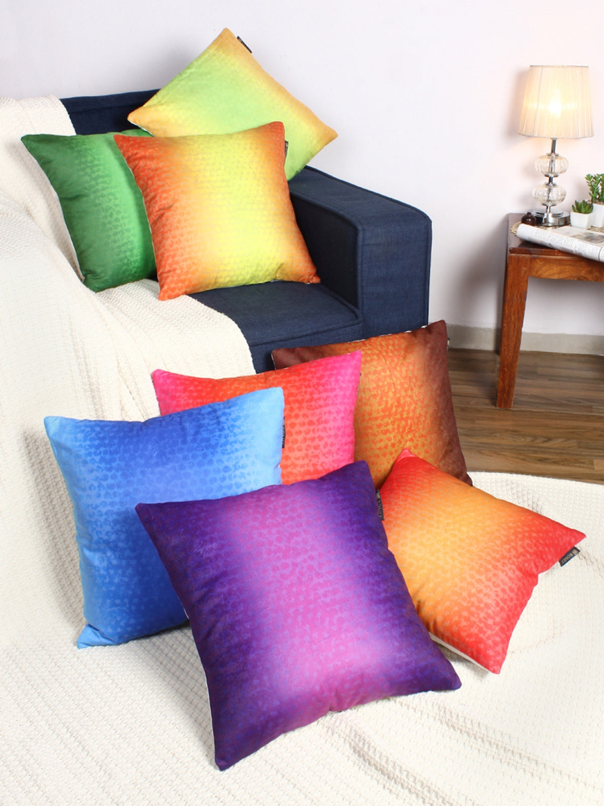 Polyester Velvet Fabric Abstract Cushion Cover 16x16 Set of 8 - Multicolor