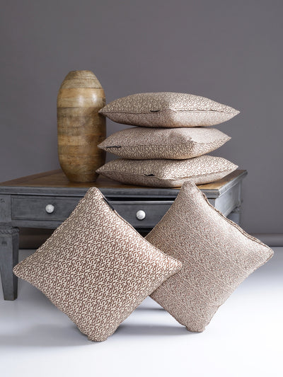 Soft Polyester Textured Designer Plain Cushion Covers 16 inch x 16 inch Set of 5 - Gold & Brown