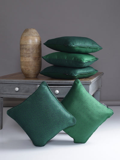 Soft Polyester Textured Designer Plain Cushion Covers 16 inch x 16 inch Set of 5 - Green