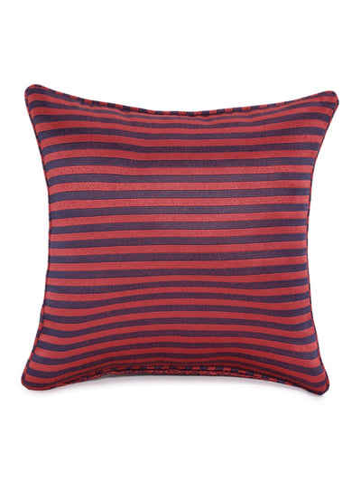 Striped 5 Piece Polyester Cushion Cover Set - 16" x 16", Maroon and Navy Blue