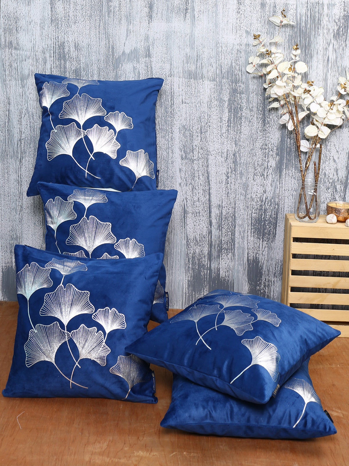 Blue Set of 5 Polyester 16 Inch x 16 Inch Cushion Covers