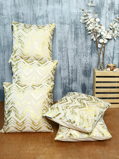 Cream & Gold Set of 5 Polyester 16 Inch x 16 Inch Cushion Covers