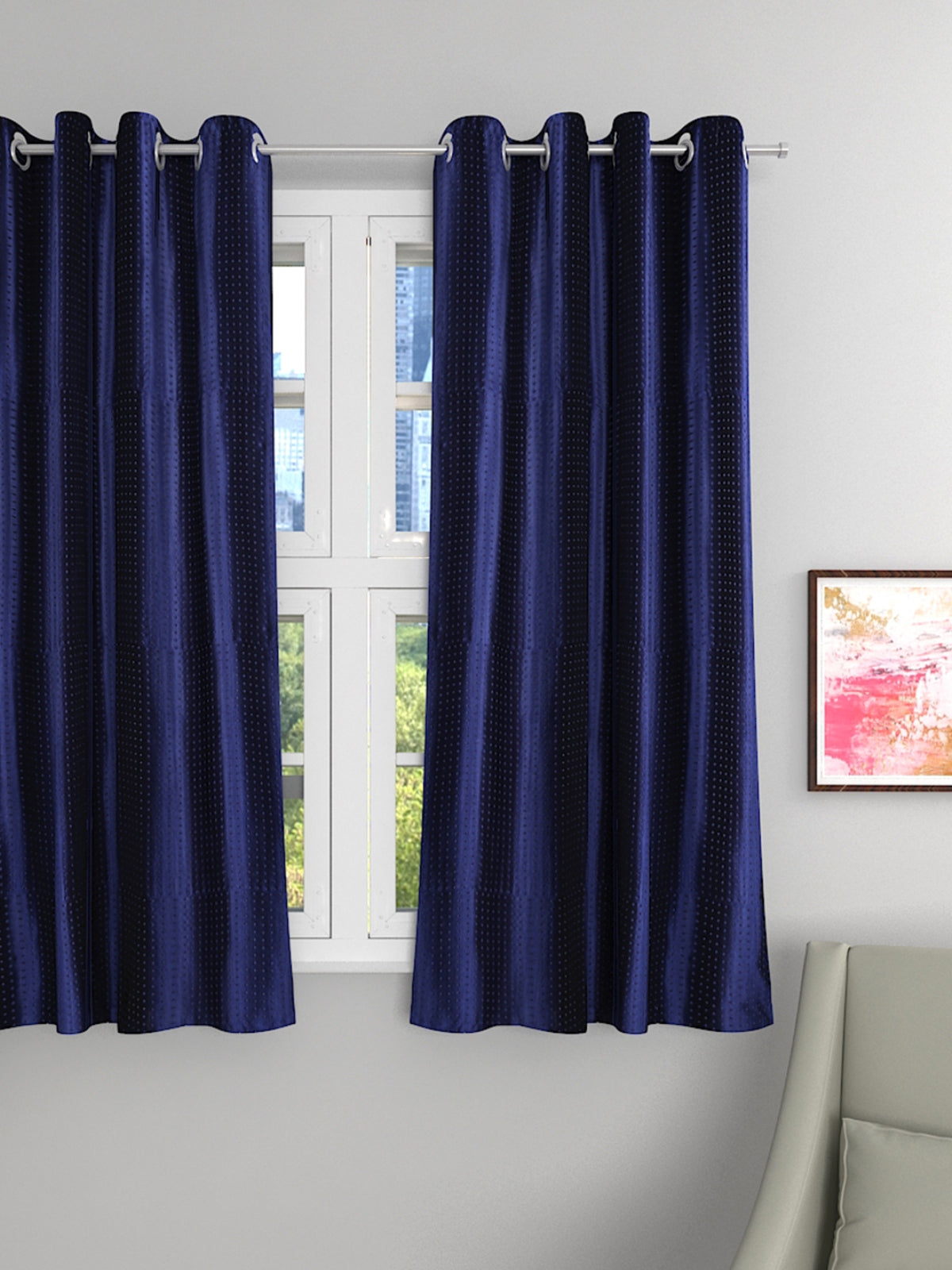Romee Royal Blue Solid Patterned Set of 1 Window Curtains