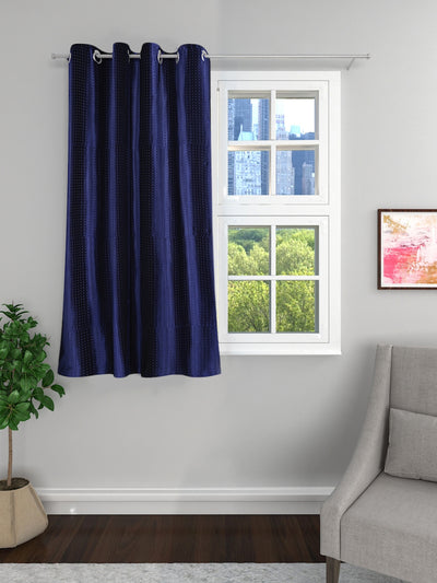 Romee Royal Blue Solid Patterned Set of 1 Window Curtains