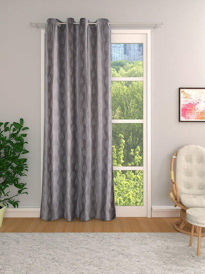 Romee Grey Leafy Patterned Set of 1 Door Curtains