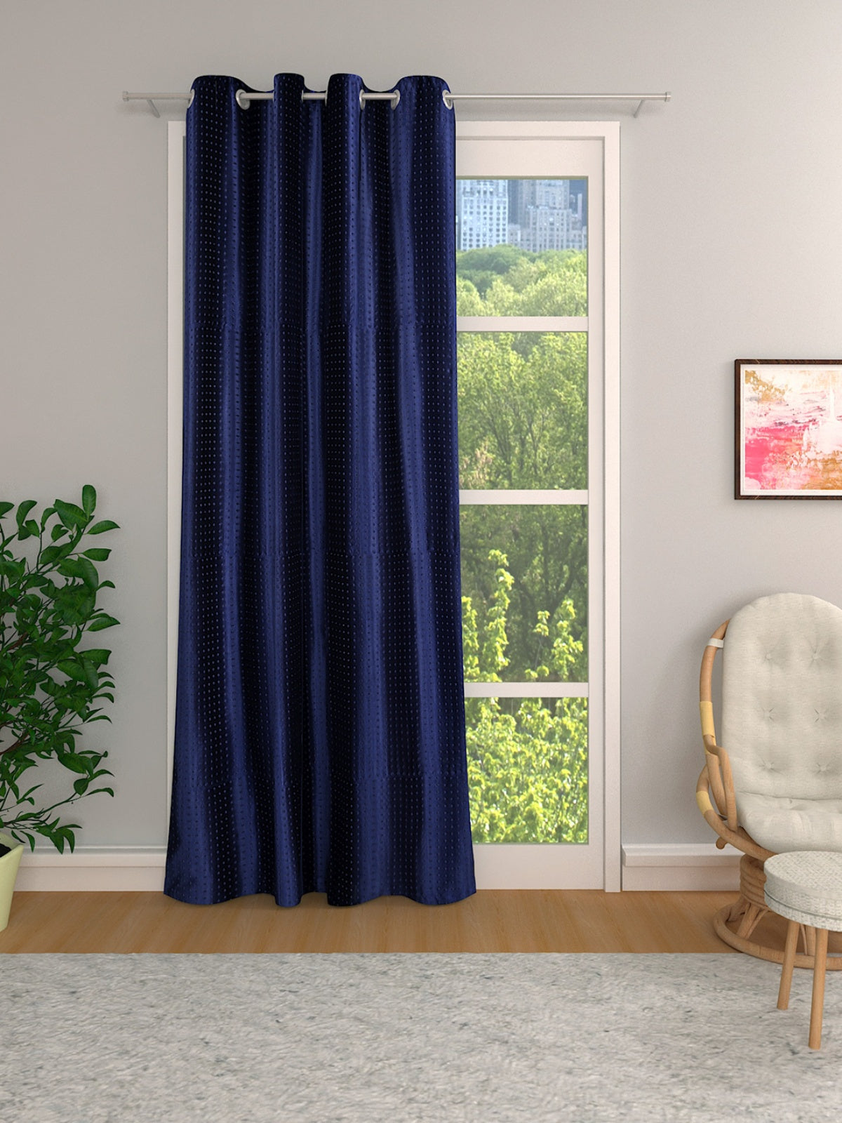 Romee Royal Blue Solid Patterned Set of 1 Door Curtains