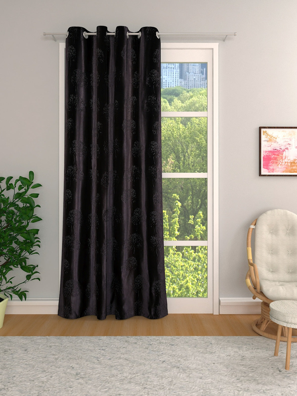 Romee Coffee Brown Tree Patterned Set of 1 Door Curtains