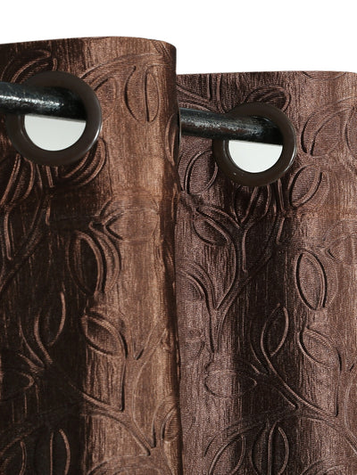 Romee Coffee Brown Leafy Patterned Set of 1 Door Curtains