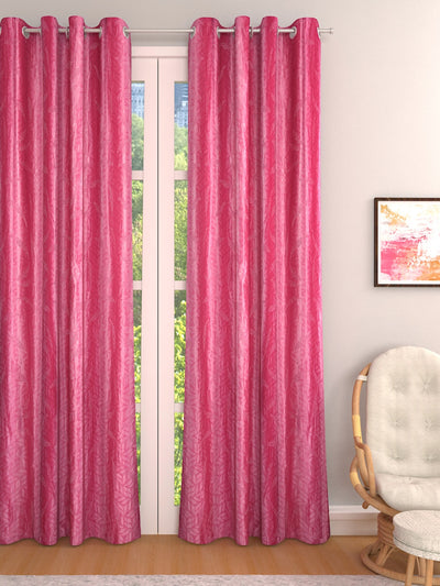 Romee Pink Leafy Patterned Set of 1 Long Door Curtains