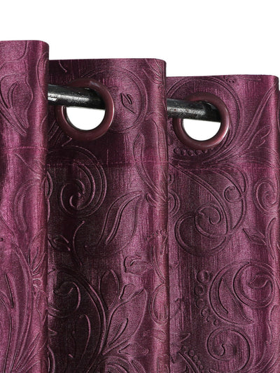 Romee Purple Leafy Patterned Set of 1 Long Door Curtains
