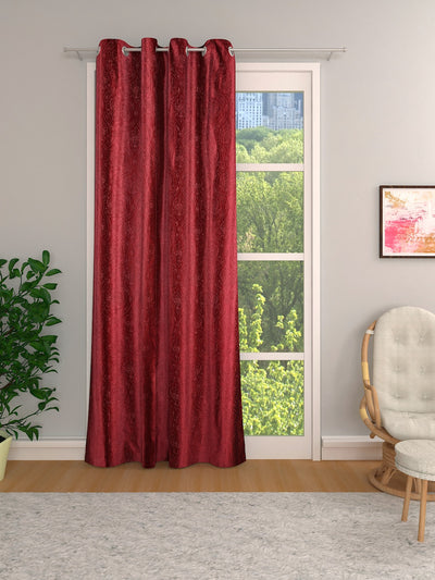 Romee Maroon Damask Patterned Set of 1 Long Door Curtains