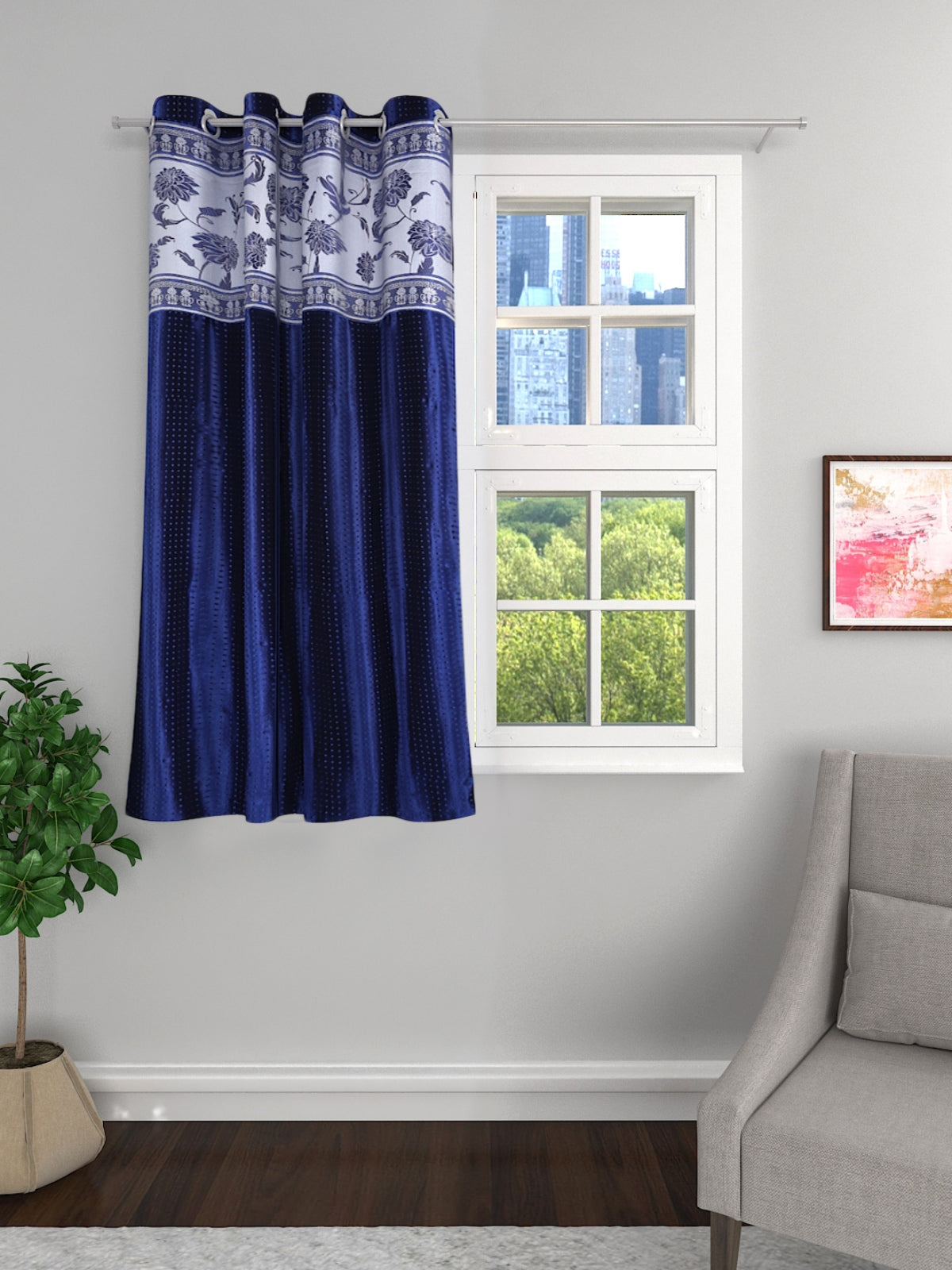 Romee Royal Blue Jacquard Set of 1 Curtain Door Curtains