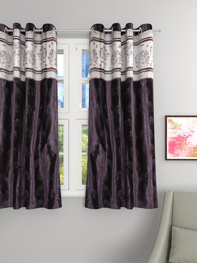 Romee Coffee Brown Floral Patterned Set of 1 Window Curtains