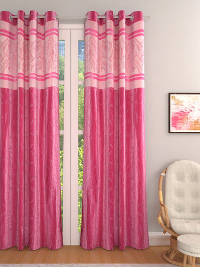 Romee Pink Leafy Patterned Set of 1 Door Curtains