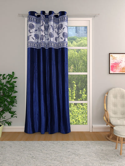 Romee Royal Blue Floral Patterned Set of 1 Door Curtains