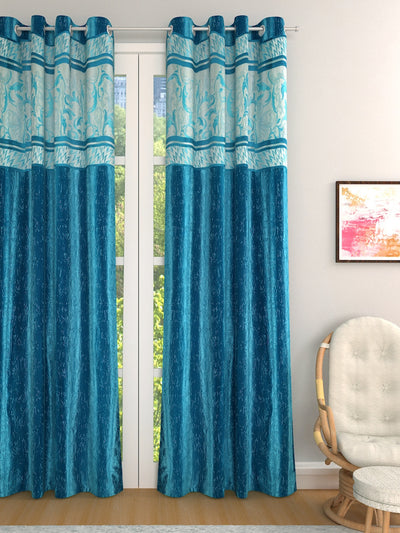 Romee Turquoise Blue Floral Patterned Set of 1 Door Curtains