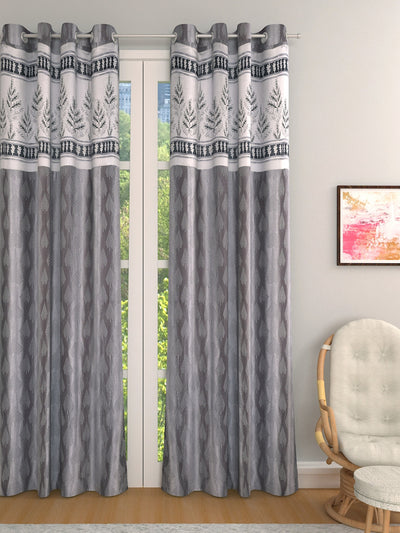Romee Grey Leafy Patterned Set of 1 Long Door Curtains