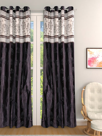 Romee Coffee Brown Floral Patterned Set of 1 Long Door Curtains