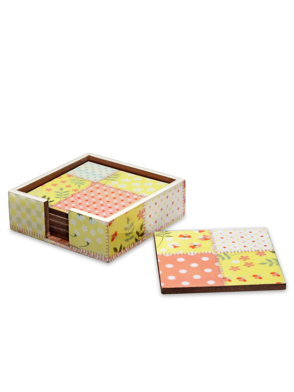 Yellow & Peach Set of 6 Wooden Coasters