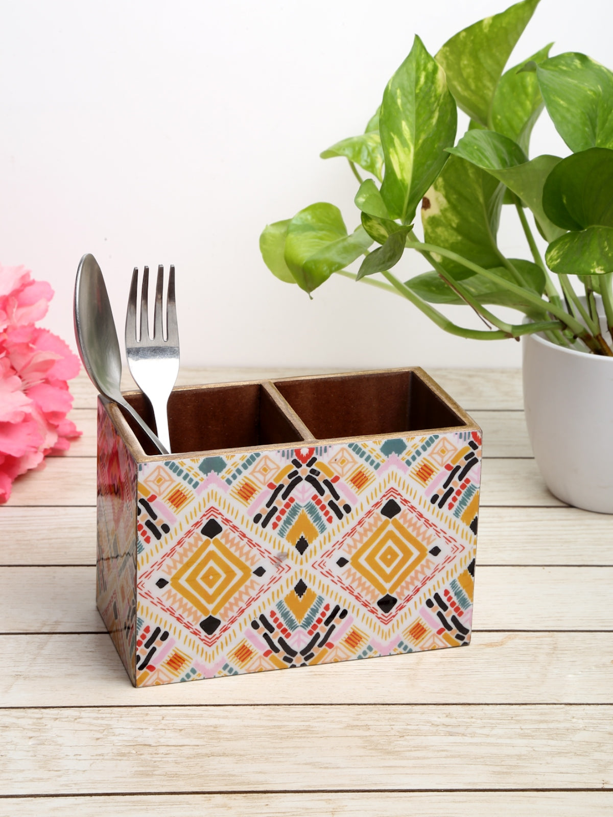 Multicolored Wooden Cutlery Holder / Stationery Organiser