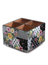 Green & White Floral Patterned 4-Blocks Cutlery Holder