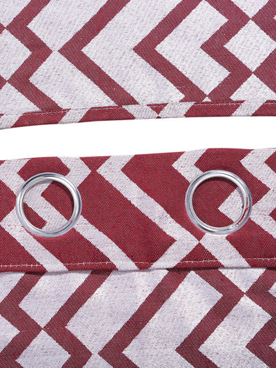 Romee Maroon & White Geometric Patterned Set of 2 Door Curtains