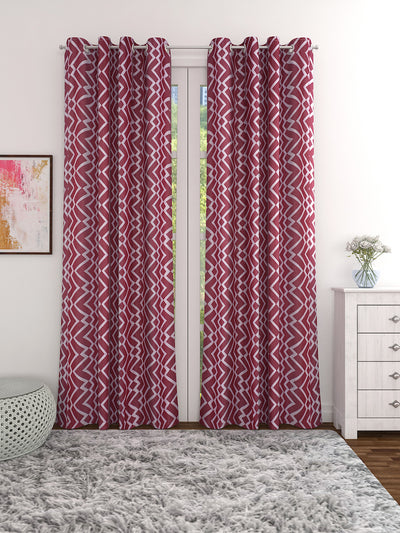 Romee Maroon & White Geometric Patterned Set of 2 Door Curtains