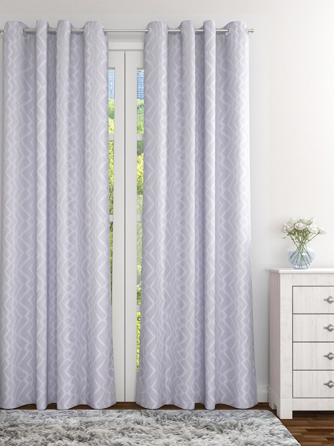 Romee Silver Geometric Patterned Set of 2 Door Curtains