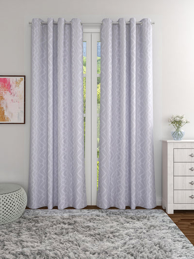 Romee Silver Geometric Patterned Set of 2 Door Curtains