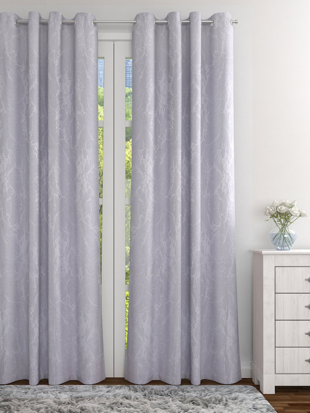 Romee Silver Abstract Patterned Set of 2 Door Curtains