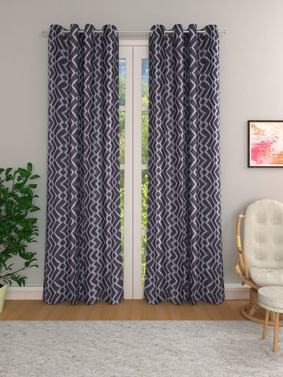 Brown & Whtie Set of 2 Geometric Room Darkening Door Curtain