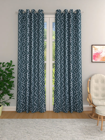 Green & White Set of 2 Geometric Room Darkening Door Curtain