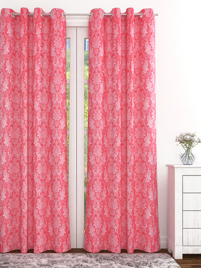 Romee Pink & White Damask Patterned Set of 2 Door Curtains